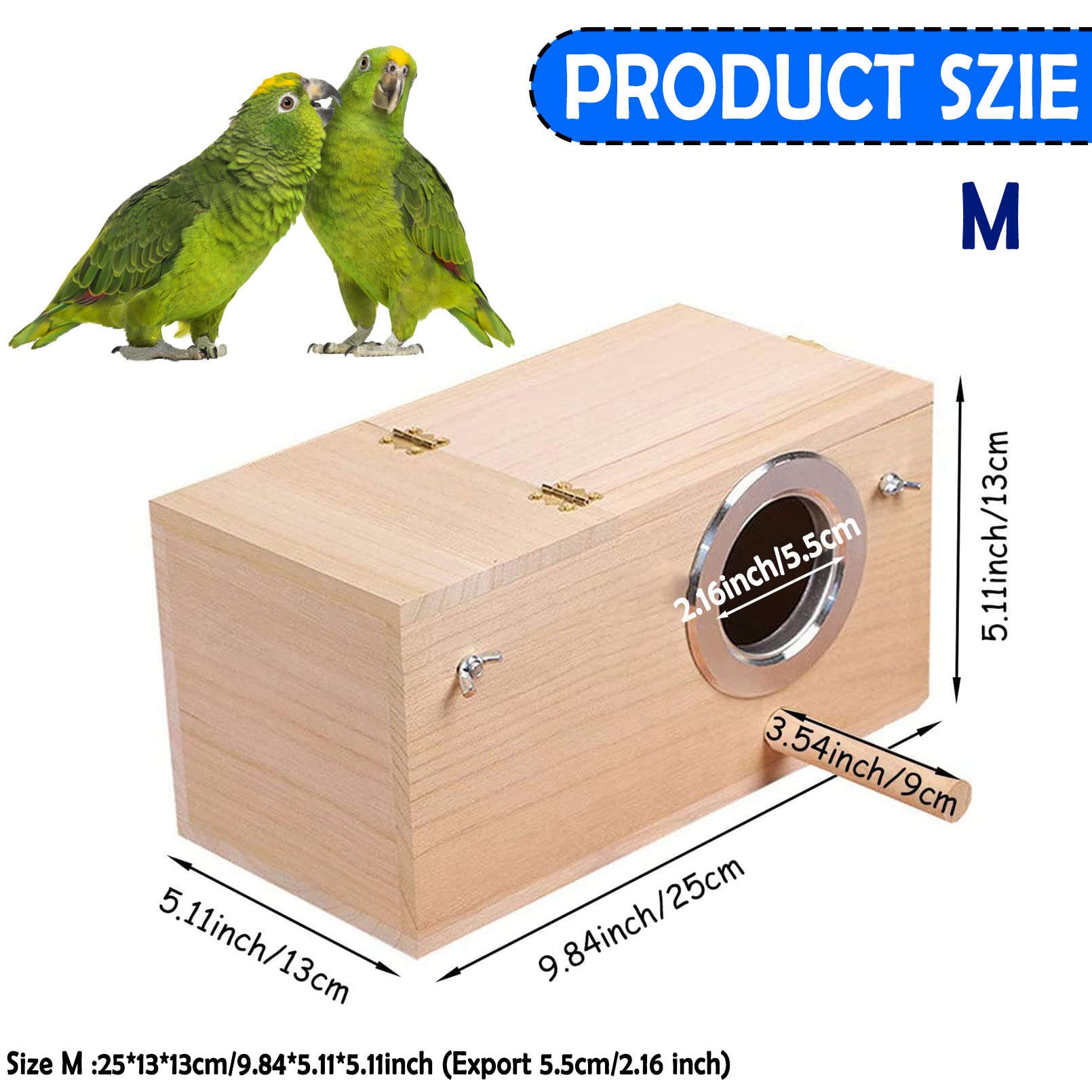Kathson Parakeet Nest Box Budgie Nesting House Cockatiel Breeding Parrots Mating Box For Lovebirds Small And Medium-Sized Birds(M)